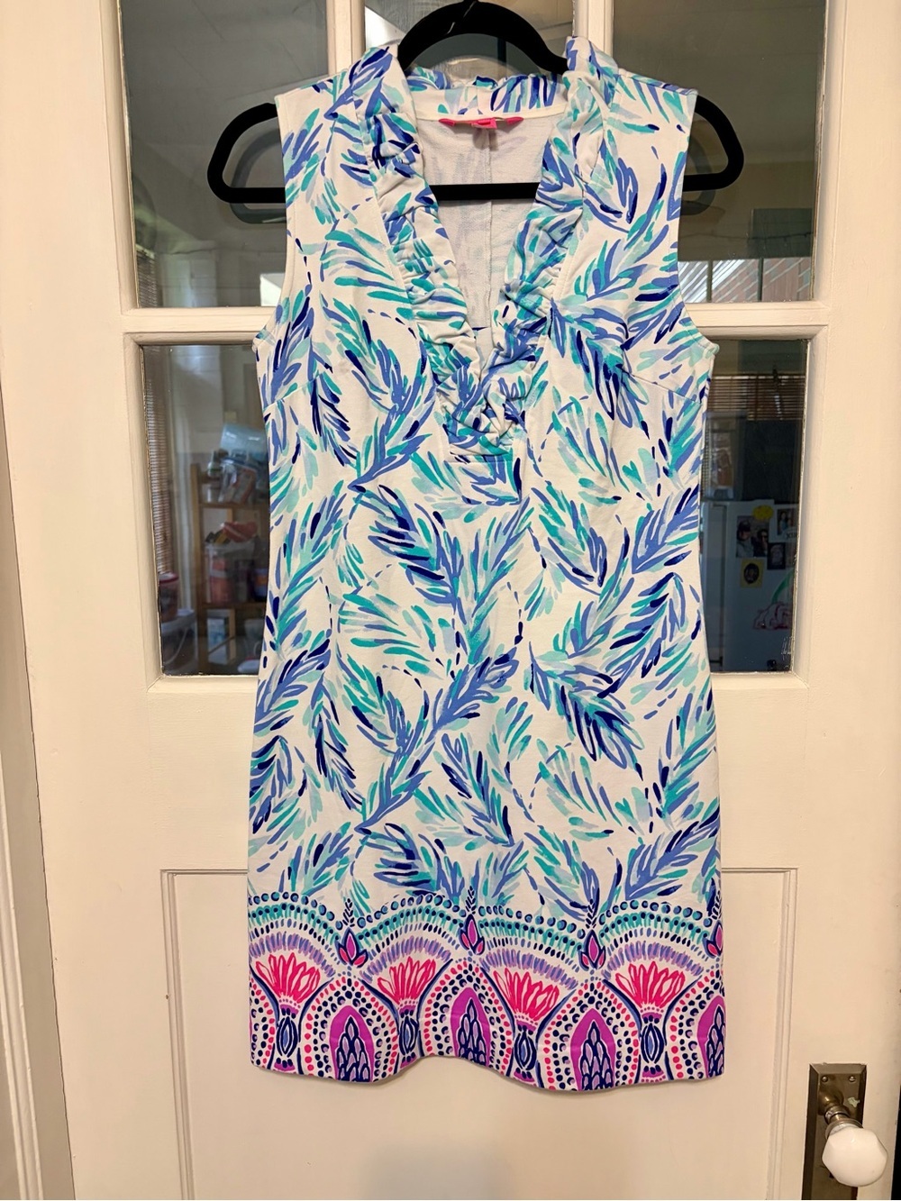 Lilly Pulitzer White Coverup with Blue, Aqua & Pink Leaf Print - Picture 1 of 4